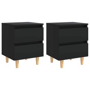 vidaXL Нощни шкафчета с крака от боров масив, 2 бр, черни, 40x35x50 см