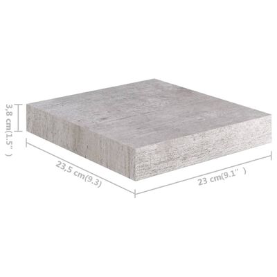 vidaXL Окачени стенни рафтове, 4 бр, бетонно сиви, 23x23,5x3,8 см, МДФ