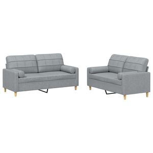 vidaXL Комплект дивани 2 части с възглавници светлосив текстил