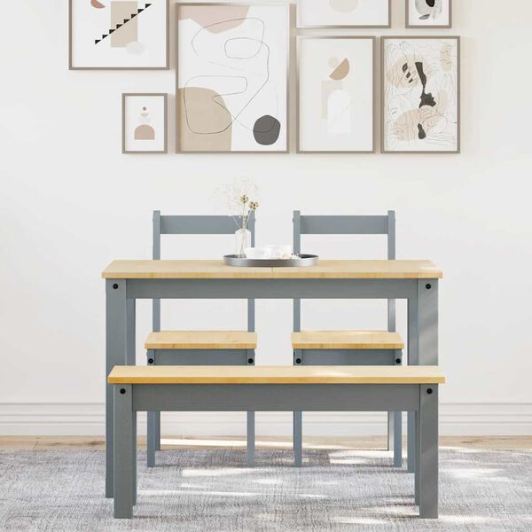 vidaXL Трапезен комплект от 4 части Panama, сив бор масив