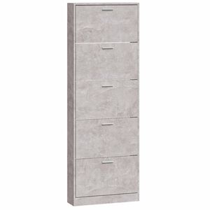vidaXL Шкаф за обувки, бетонно сив, 59x17x169 см, инженерно дърво
