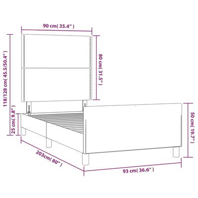 vidaXL Рамка за легло с табла, тъмносиня, 90x200 см, кадифе