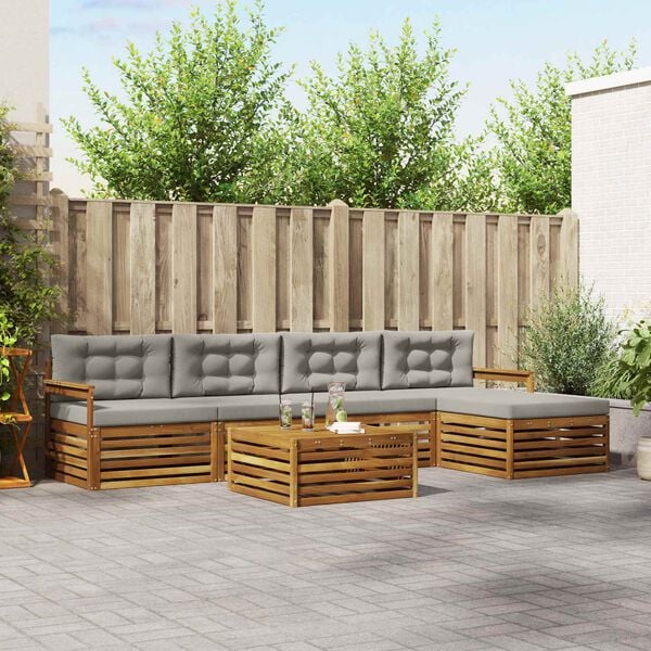 vidaXL Комплект дивани за открито 6 pcs Естествено и светло сиво