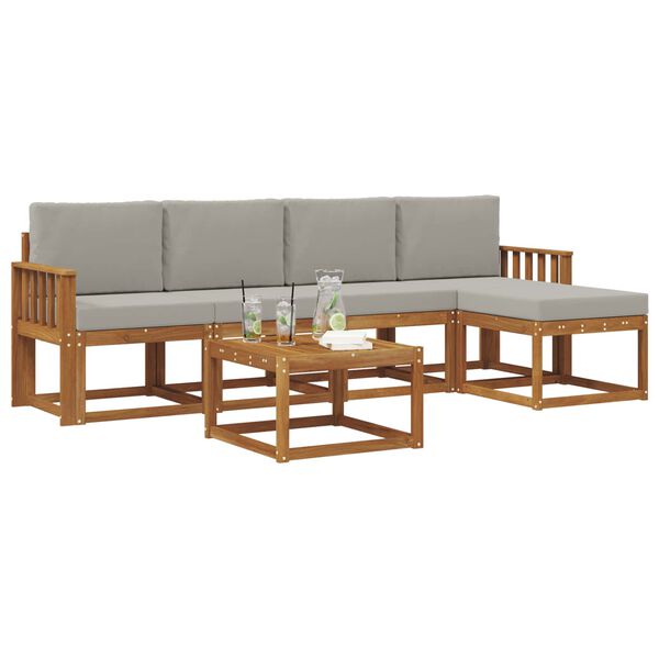 vidaXL Комплект дивани за открито 6 pcs Естествено и светло сиво