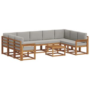 vidaXL Комплект дивани за открито 10 pcs Естествено и светло сиво