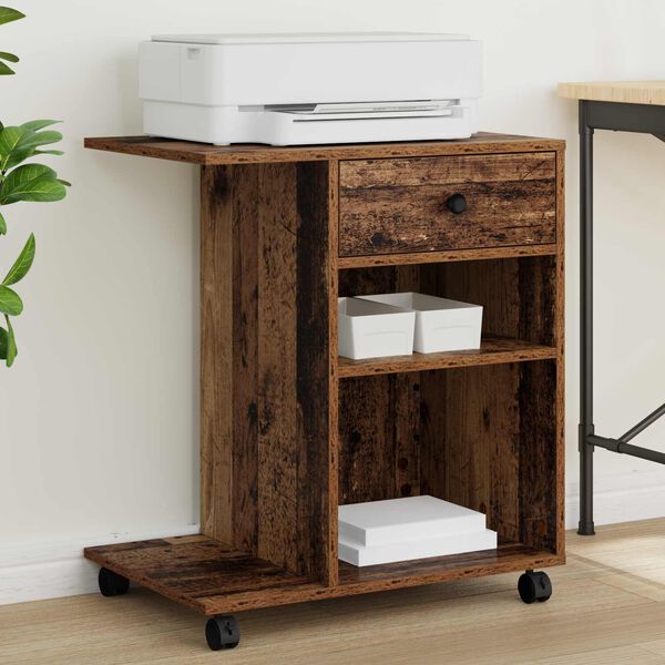 vidaXL Стойка за принтер Старо дърво 60 x 40 x 68.5 см Инженерно дърво