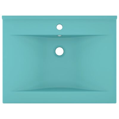 vidaXL Луксозна мивка отвор за кран светлозелен мат 60x46 см керамика