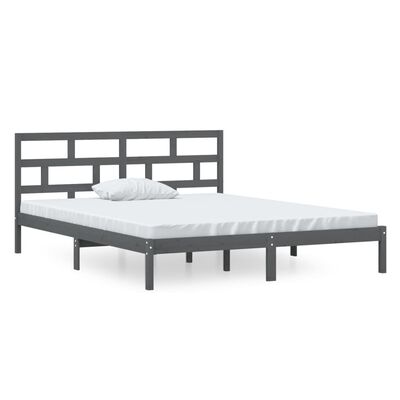 vidaXL Рамка за легло, сива, 120x190 см, Small Double, бор масив