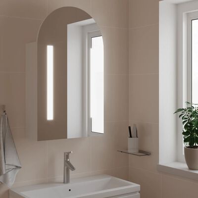 vidaXL Огледален шкаф за баня с LED светлина дъговиден бял 42x13x70 см