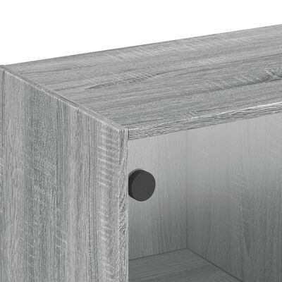 vidaXL Стенен шкаф със стъклени врати, сив сонома, 102x37x35 см