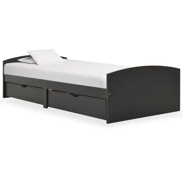 vidaXL Рамка за легло с 2 чекмеджета сива бор масив 90x200 см