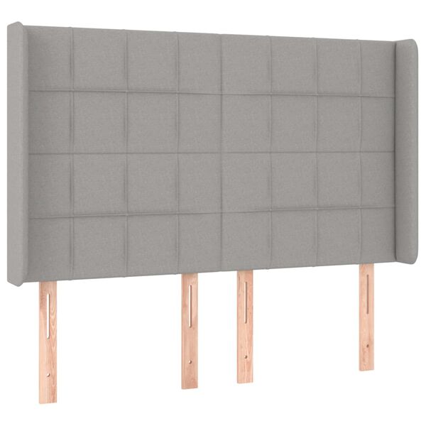 vidaXL LED горна табла за легло, светлосива, 147x16x118/128 см, плат