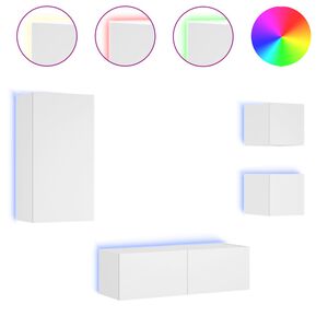 vidaXL ТВ стенни шкафове, 4 части, с LED светлини, бели