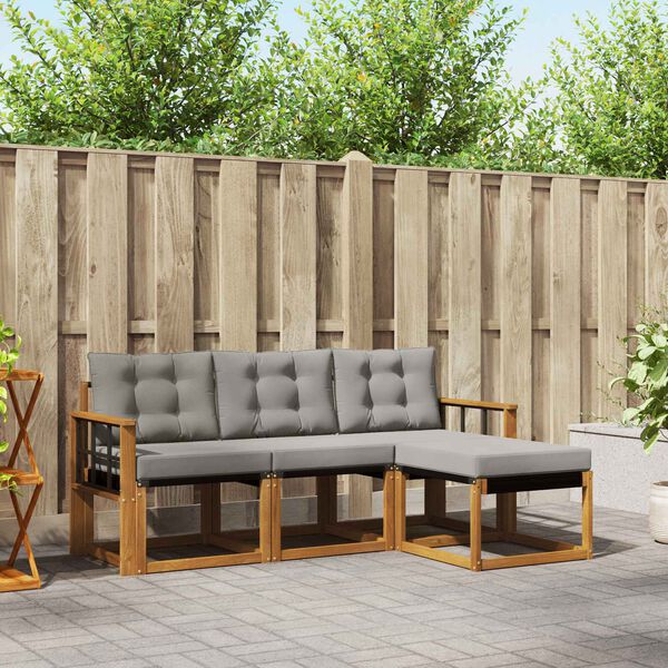 vidaXL Комплект дивани за открито 4 pcs Естествено и светло сиво