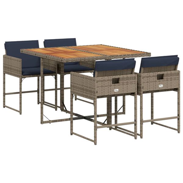 vidaXL Градински трапезен комплект 5 части с възглавници сив полиратан