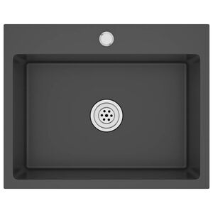 vidaXL Ръчно изработена кухненска мивка, черна, неръждаема стомана