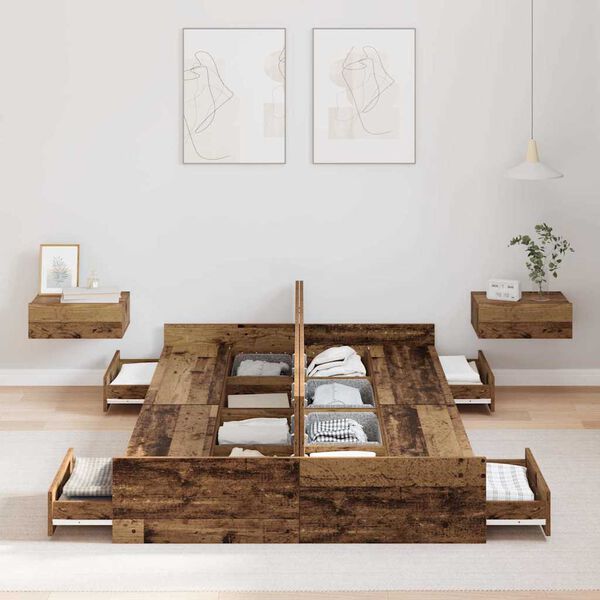 vidaXL Легло с място за съхранение с таблото Старо дърво 120 x 190 cm