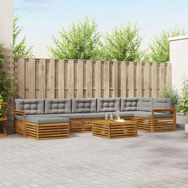 vidaXL Комплект дивани за открито 8 pcs Естествено и светло сиво