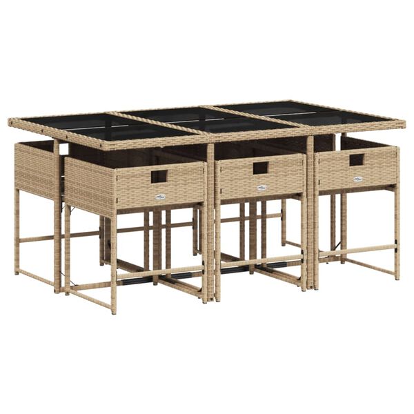 vidaXL Градински комплект с възглавници, 7 части, бежов полиратан