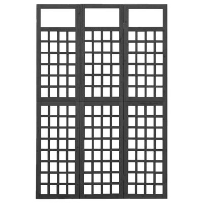 vidaXL Параван за стая, 3 панела, масивна ела, черен, 121x180 см