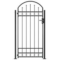 vidaXL Оградна врата с арковидна горна част 2 стълба 105x204 см черна