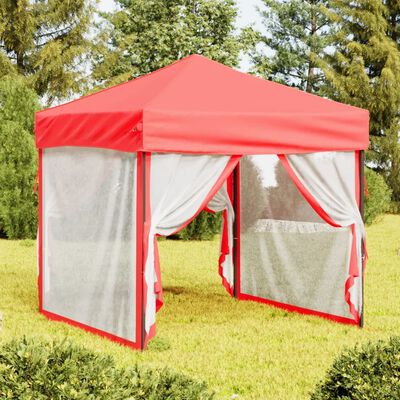 vidaXL Сгъваема парти палатка със странични стени, червена, 2x2 м
