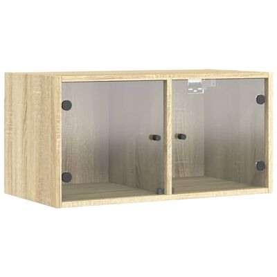 vidaXL Стенен шкаф със стъклени врати, дъб сонома, 68,5x37x35 cm