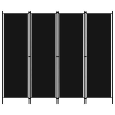 vidaXL Параван за стая, 4 панела, черен, 200x180 см