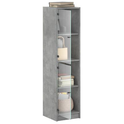 vidaXL Висок шкаф със стъклени врати, бетонно сив, 35x37x142 см