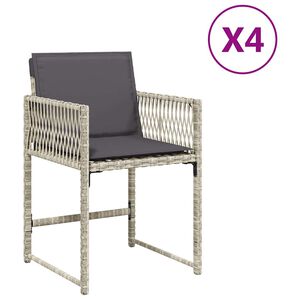 vidaXL Градински столове с възглавници, 4 бр, светлосиви, полиратан