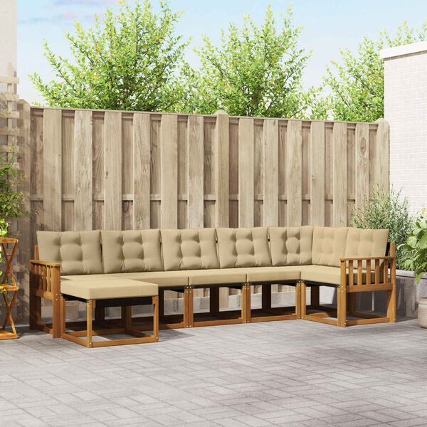 vidaXL Комплект дивани за открито 7 pcs Натурален и Бежов