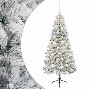 vidaXL Изкуствена коледна елха с топки 120 см 150 LED светодиода