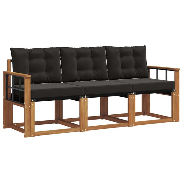 vidaXL Комплект дивани за открито 3 pcs Естествено и черно
