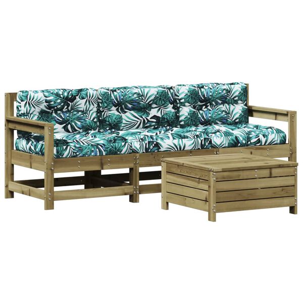 vidaXL Градински лаундж комплект 4 части с възглавници импрегниран бор