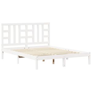 vidaXL Рамка за легло, бяла, дърво масив, 150x200 cм, King Size