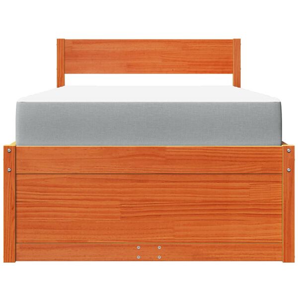 vidaXL Легло с чекмеджета и матрак восъчнокафяво 100x200 см бор масив