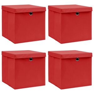 vidaXL Кутии за съхранение с капаци 4 бр червени 32x32x32 см плат