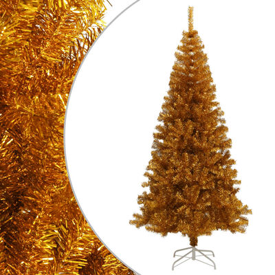 vidaXL Изкуствена коледна елха със стойка, златна, 180 см, PET