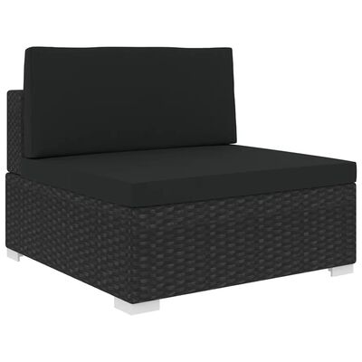 vidaXL Модулен междинен фотьойл с възглавници, 1 бр, полиратан, черен