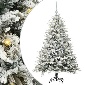 vidaXL Изкуствена светена коледна елха с комплект топки Зелено 150 cm