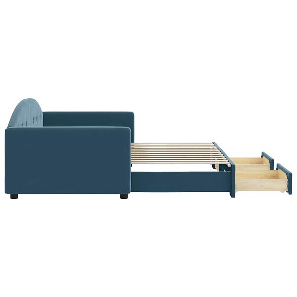 vidaXL Канапе с изтеглящо легло и чекмеджета синьо 90x200 см кадифе