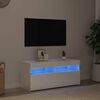vidaXL ТВ шкаф с LED осветление, бял гланц, 90x35x40 см