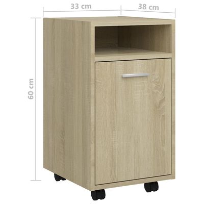 vidaXL Страничен шкаф с колелца, дъб сонома, 33x38x60 см, ПДЧ