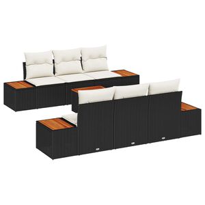 vidaXL Градински Софа Комплект с възглавница 7 pcs Черно Полиратан