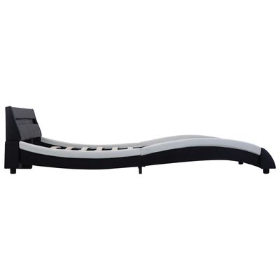 vidaXL Рамка за легло с LED, черно и бяло, изкуствена кожа, 160x200 cм