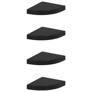 vidaXL Окачени ъглови рафтове, 4 бр, черен гланц, 25x25x3,8 см, МДФ