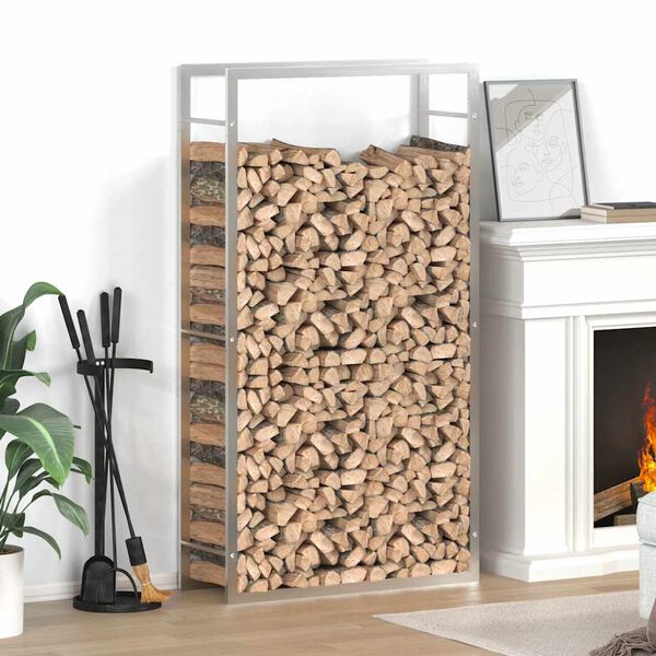vidaXL Стойка за дърва за огрев, 80x28x154 см, неръждаема стомана