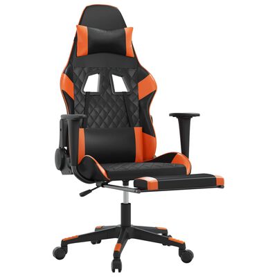 vidaXL Гейминг стол с опора за крака, черно и оранжев, изкуствена кожа
