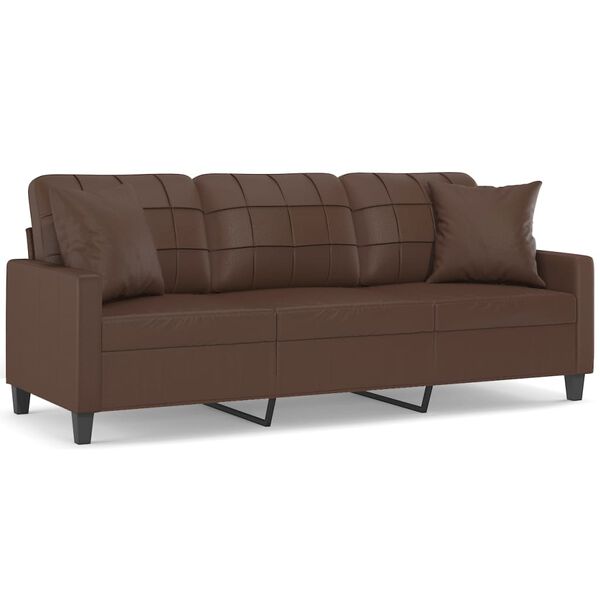 vidaXL 3-местен диван с възглавници, кафяв, 180 см, изкуствена кожа