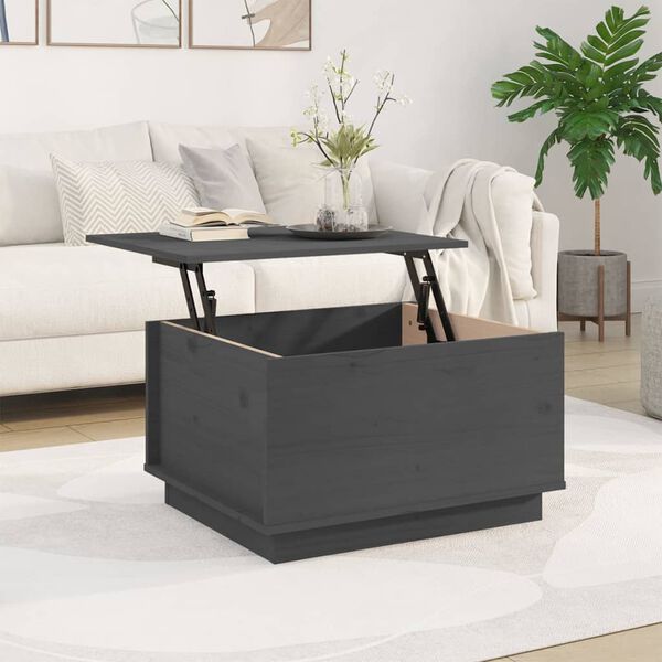 vidaXL Кафе маса, сива, 60x50x35 см, бор масив